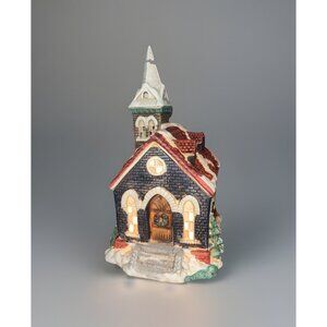 Vintage Mervyn's 1992 Village Square Christmas Lighted Church Ceramic with cord